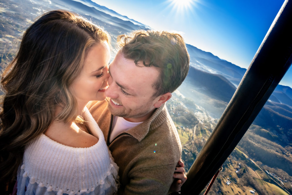 Romantic engagement session in hot air balloon ride by Nathan Whitworth Greenville SC Wedding Photography