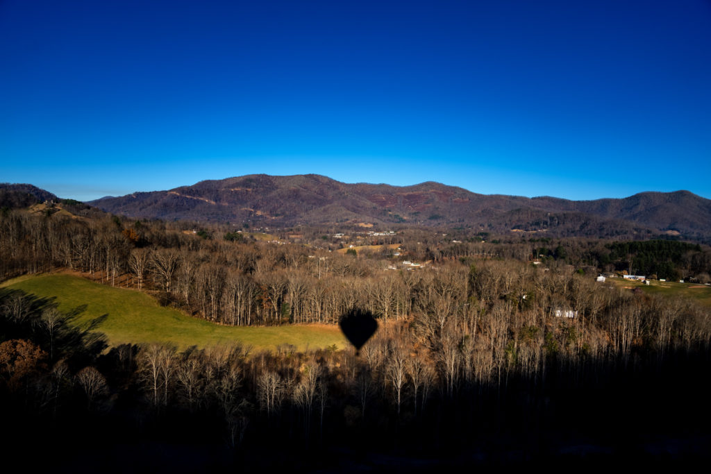 Hot air balloon ride shadow by Nathan Whitworth Greenville SC Wedding Photography